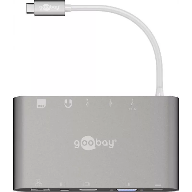 Goobay USB-C™ multiport adaptér - All in 1 - hliník - strieborný (62113)