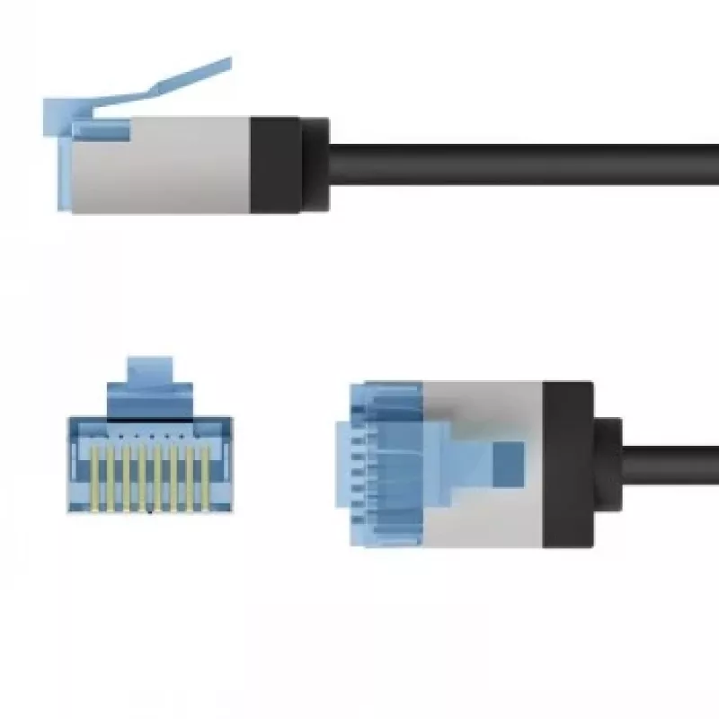 Goobay ultra-flexibilný CAT 6A patch kábel tenký U/FTP čierny - extra krátky konektor samec (74316)