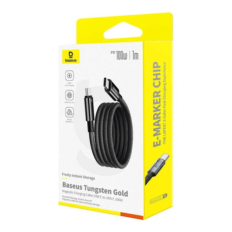 USB-C na USB-C nabíjací kábel Baseus Tungsten Gold 100W 1 m, čierny, nylon