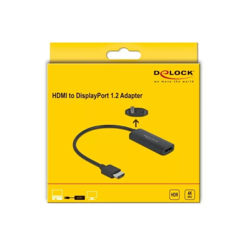 Adaptér HDMI-A konektor samec na DisplayPort konektor samica 4K 60 Hz DeLOCK 63206