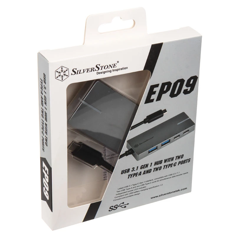 USB 3.1-C adaptér SILVERSTONE SST-EP09C – USB-C na USB-A konektivita, strieborný povrch