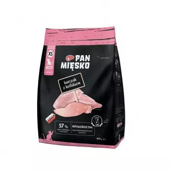 Suché krmivo pre mačky Pan Miesko Kuracie s králikom XS 400 g — Junior, malé plemeno, 39 % bielkovín, 16 % tukov