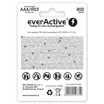Nabíjacia batéria everActive EVHRL03-800 AAA NiMH 1,2 V, valcová, balenie 4 ks