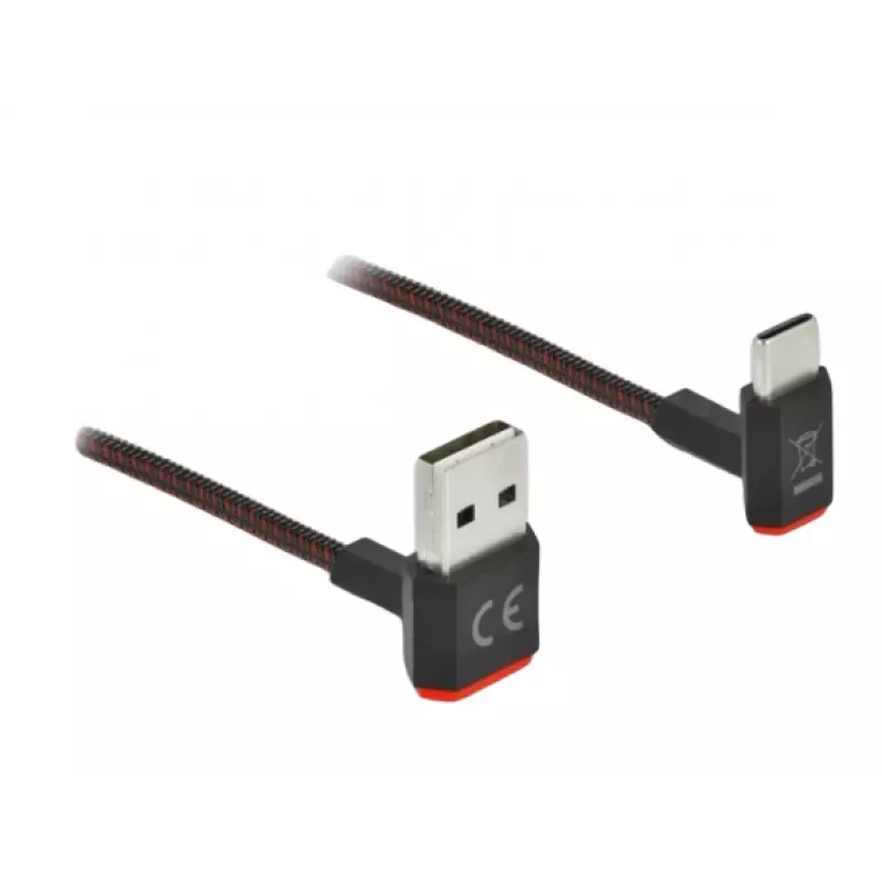USB kábel DeLOCK EASY-USB 2.0 Type-A konektor samec na Type-C konektor samec zahnutý 0,2 m čierny