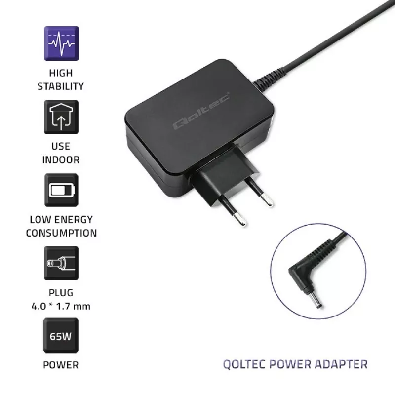 Qoltec 51026 napájací zdroj/menič interiér/exteriér 65 W čierny