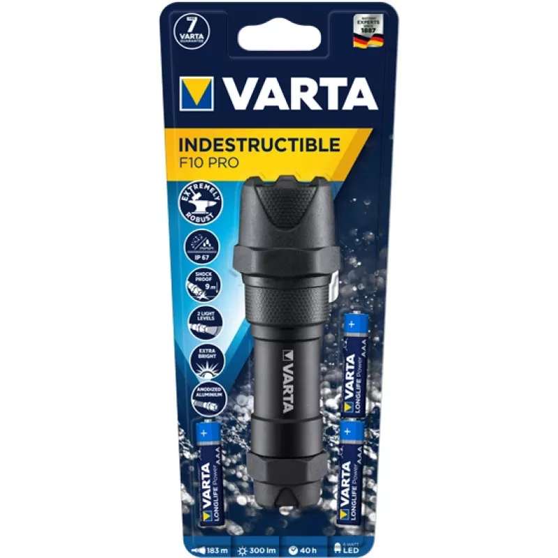 Ručná baterka Varta INDESTRUCTIBLE F10 PRO čierna 6W 300lm IP67