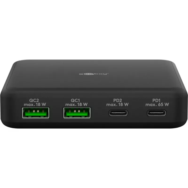 GOOBAY Multiport USB-C PD GaN stolná nabíjačka 65 W, čierna