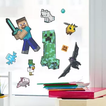 Nálepky na okno Paladone Minecraft PP13105MCF – opakovane použiteľné dekoračné nálepky na okná a hladké povrchy