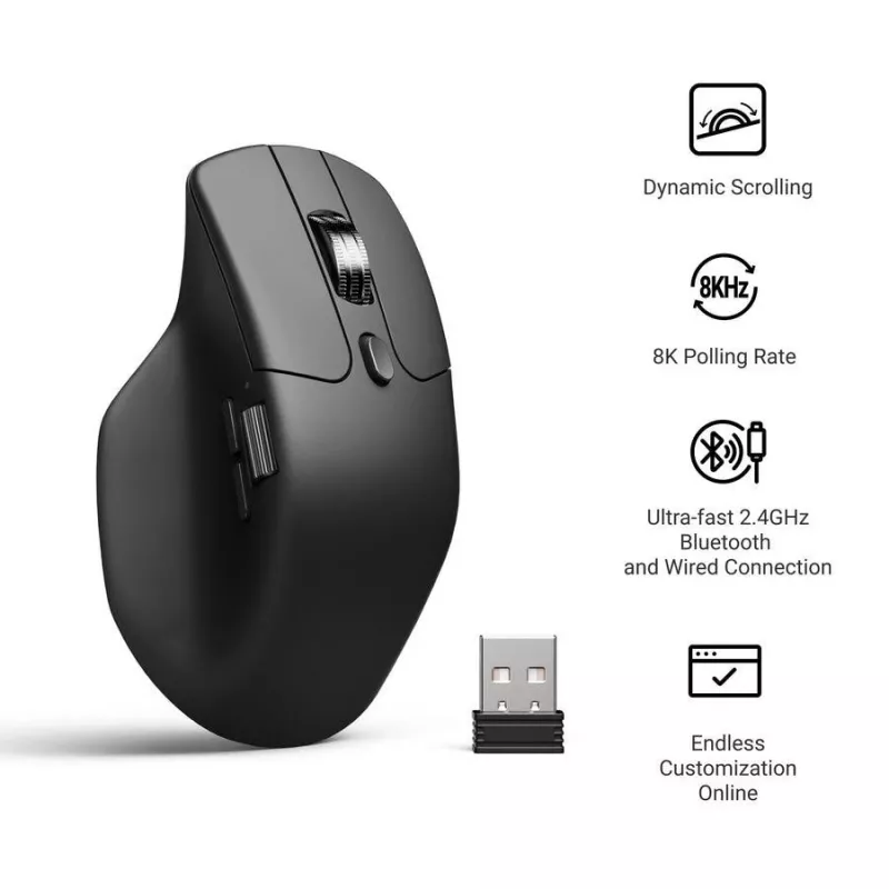 Myš Keychron M6 pravácka univerzálna — optická, RF bezdrôtová + Bluetooth + USB-C, 30000 DPI, čierna