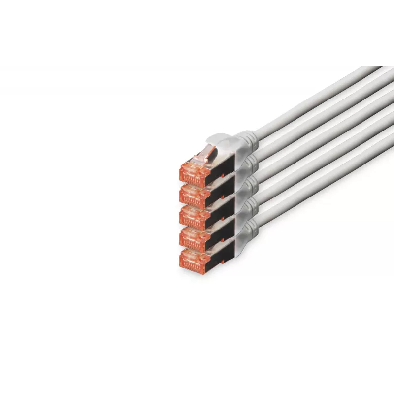DIGITUS CAT6 S/FTP patch kábel, 15 m, sivý, balenie 5 ks