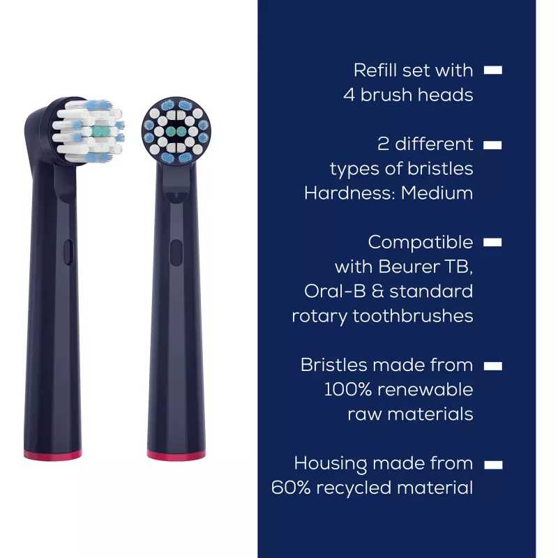 Beurer TB Sensitive Eco Green Planet náhradné hlavice kefky, tmavomodrá, balenie 4 ks