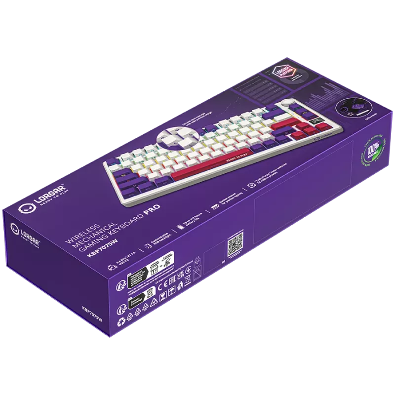 LORGAR KBP7075W, bezdrôtová 75% mechanická herná klávesnica Pro, biela, EN-layout