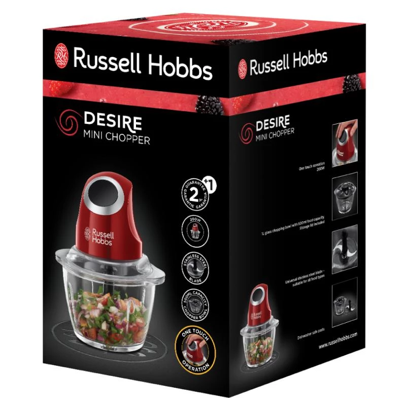 Elektrický drvič Russell Hobbs 24660-56 — 1 l sklenená nádoba, 200 W, červená