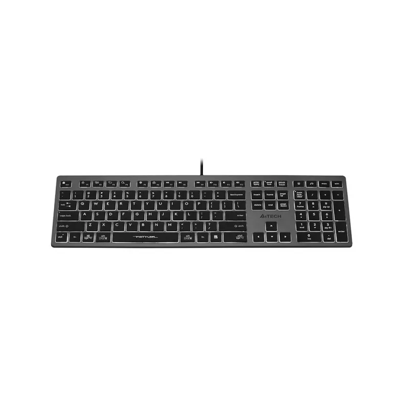 Káblová A4Tech klávesnica FX60H USB QWERTY – Full-Size 100%, podsvietená biela, sivá, USB hub