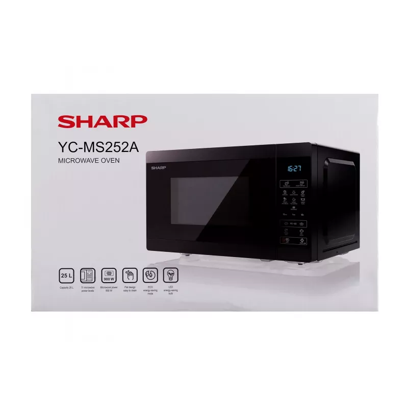 Mikrovlnná rúra Sharp YC-MS252AE-B, voľne stojaca 25 L, 900 W, dotykové ovládanie, 11 výkonových stupňov, detská poistka, ECO funkcia, čierna