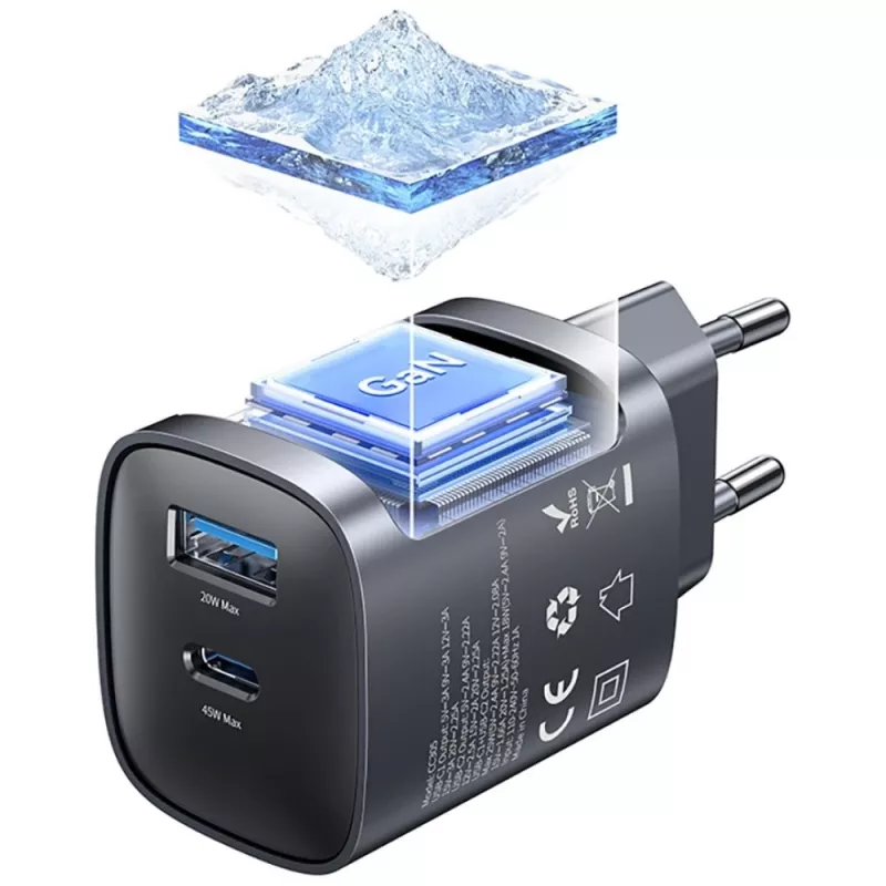Nabíjačka T66 45W GaN CC290 USB-A + USB-C