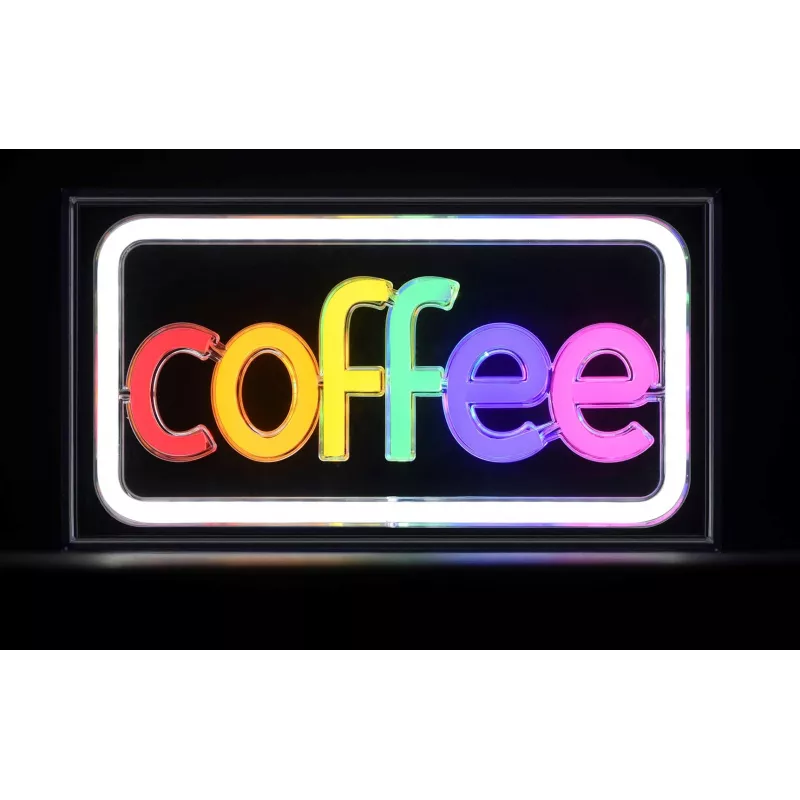 Neónová LED svetelná tabuľa ActiveJet AJE-NEON COFFEE, viacfarebná, USB 5V, povrchová montáž, rám z AS plastu