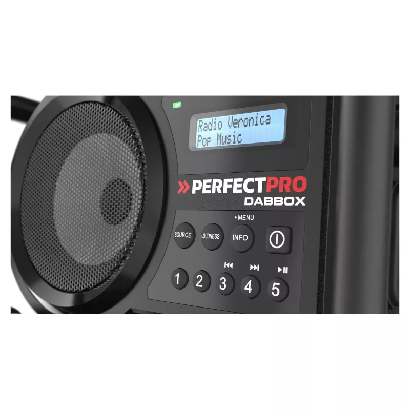 Perfectpro DABBOX rádio stavebné DAB+ FM AUX Bluetooth odolné proti nárazu