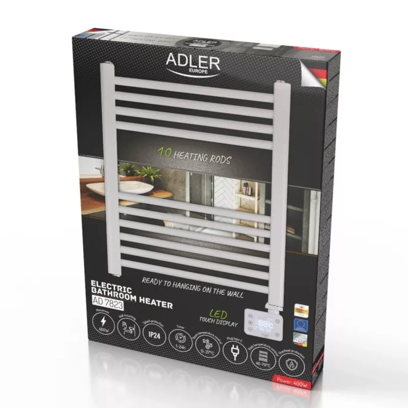 LED elektrický radiátor do kúpeľne | AD 7823 | radiátor | 400 W | biela | IP24