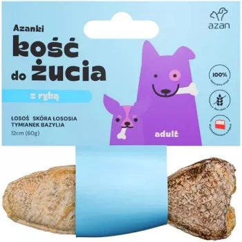 AZANKI kosti s lososom v lososej koži s tymianom a bazalkou v tvare ryby - pamlsky pre psov - 12 cm
