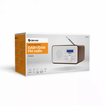 Rádio DENVER DAB-30DW DAB/UKW stolové rádio s tmavým dreveným povrchom