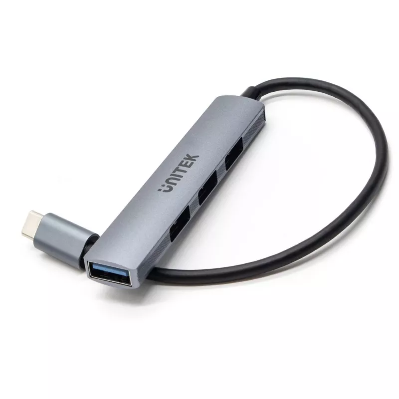 USB-C hub Unitek H1208B — 1x USB-A 5 Gbit/s, 3x USB-A 2.0, USB-C host, hliníkové puzdro, 0,20 m kábel