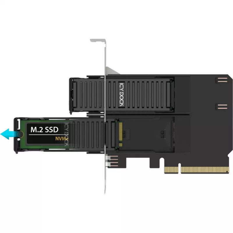 PCIe adaptérová karta icybox MB312M4P-B — 2× M.2 NVMe na PCIe 4.0 x8 (bifurkácia)