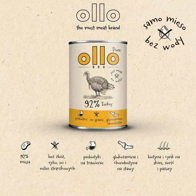 OLLO Pure morčacie - mokré krmivo pre psov - 850g