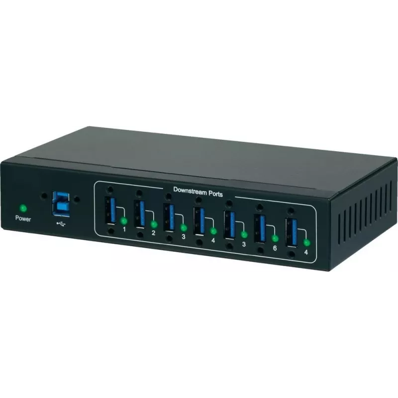 Renkforce 7-portový USB 3.0 priemyselný hub, montáž na stenu, čierny