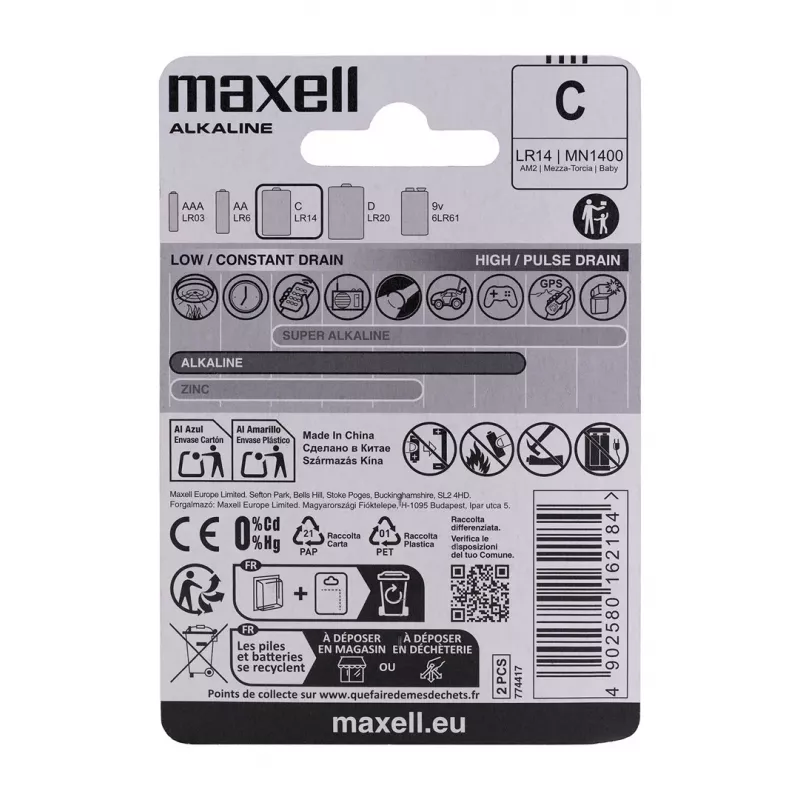 Maxell LR14 (C) alkalická batéria, 2 ks