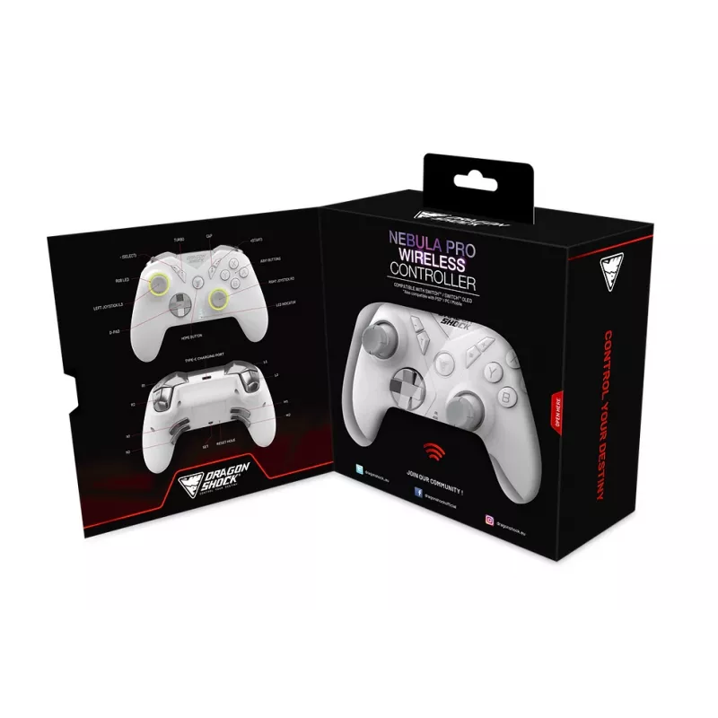 DragonShock Nebula Pro, gamepad, Nintendo Switch, smerový kríž, tlačidlo Home, tlačidlo Start, tlačidlo Turbo, Multi, Wireless, Bluetooth
