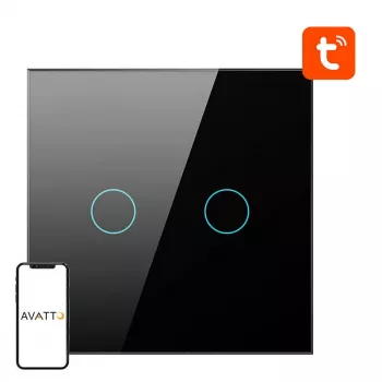Inteligentný svetelný vypínač Avatto ZTS02-EU-B2 ZigBee 2-cestný čierny, nástenná montáž, EU model
