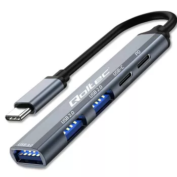 Qoltec 53790 Hub adaptér USB-C 3.1 5in1 | USB-C PD | USB-C | 2x USB 2.0 | USB 3.0