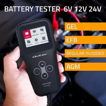 Qoltec 52489 digitálny tester a analyzátor batérií 3-in-1 s LCD a viacjazyčný 6V | 12V | 24V | 30Ah-200Ah