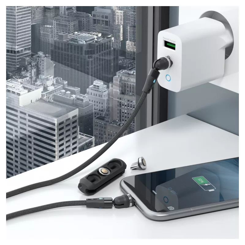 USB kábel RealPower MagneticCharge2 1m čierny rýchle nabíjanie prenos dát