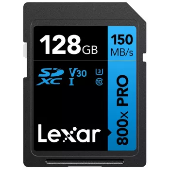 SDXC pamäťová karta Lexar 128GB UHS-I 800xPRO Class 10 U3 V30 — 150 MB/s čítanie, 45 MB/s zápis, čierna