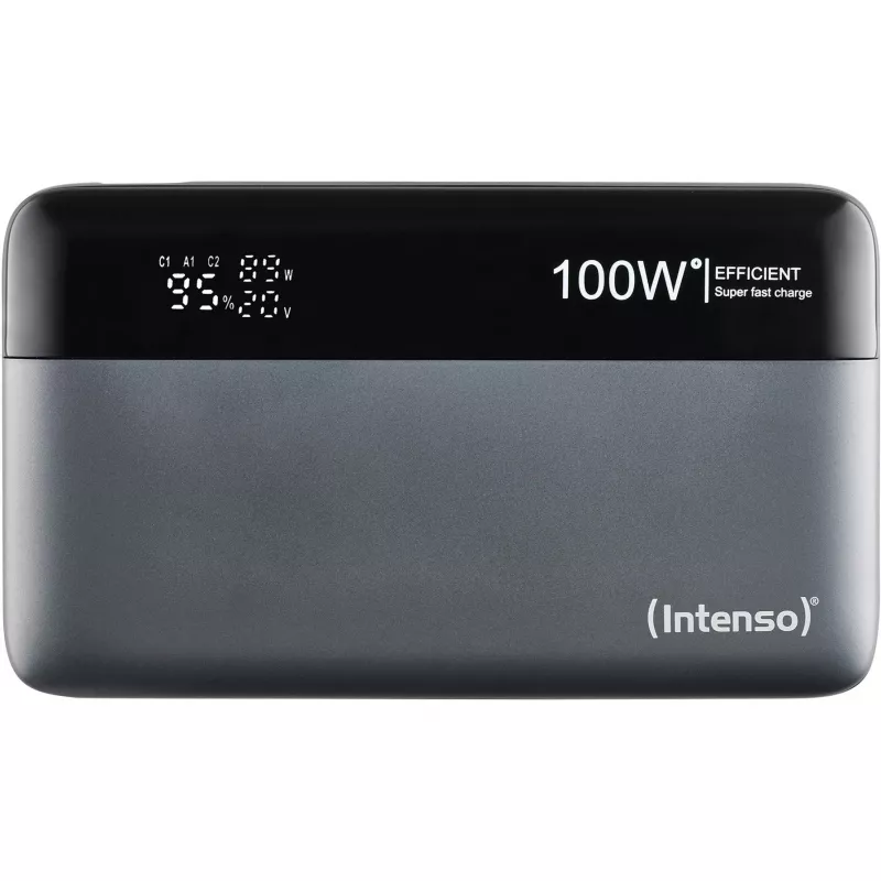 Powerbank INTENSO 7350050 — 20000 mAh, 1× USB-A + 2× USB-C, 100 W celkový výstupný výkon, čierna/sivá