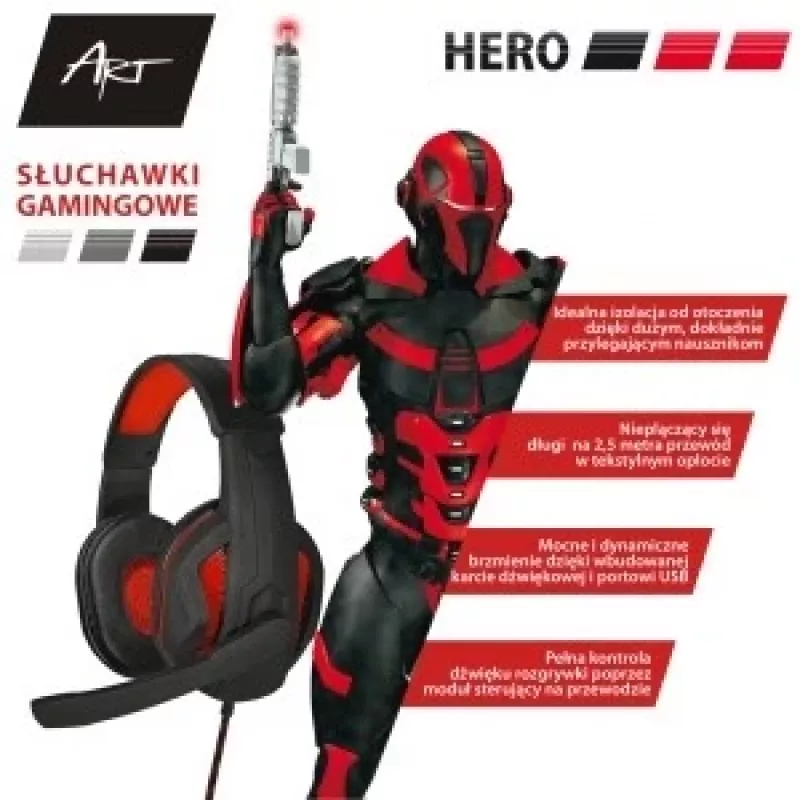 Herný headset s mikrofónom Art Hero USB