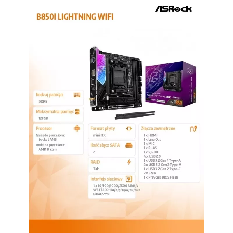 ASRock B850I Lightning WiFi AM5 Mini-ITX základná doska