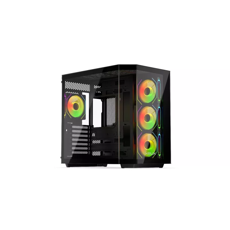 Krux Empero KRXD010 PC skriňa Midi Tower, ATX, tvrdené sklo, 4x 120 mm ARGB ventilátory, čierna - grafická karta do 420 mm, chladič CPU do 155 mm, 2x 3,5" + 3x 2,5" pozície