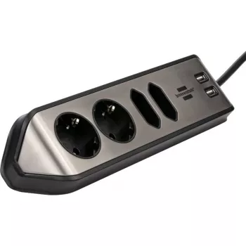 Brennenstuhl estilo rohová zásuvková lišta 4-násobná, čierna 2x zásuvka so uzemnením, 2x euro zásuvka, vrátane USB nabíjania