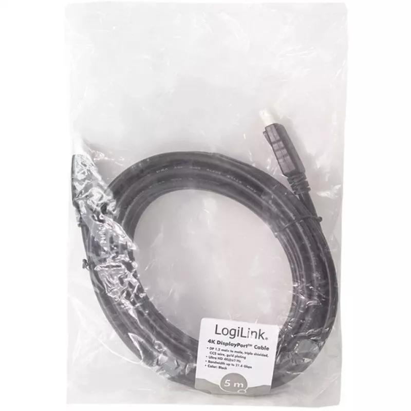 LogiLink CD0103 DisplayPort kábel DP/M na DP/M, 4K/60Hz, CCS, čierny, 5m (CD0103)