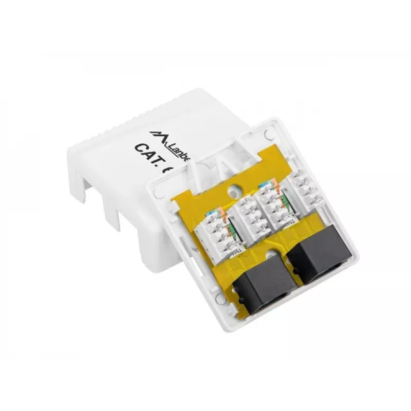 LANBERG nástenná zásuvka RJ-45 Cat6 OU6-0002-W biela, 2 konektory samica, 30×54×57 mm