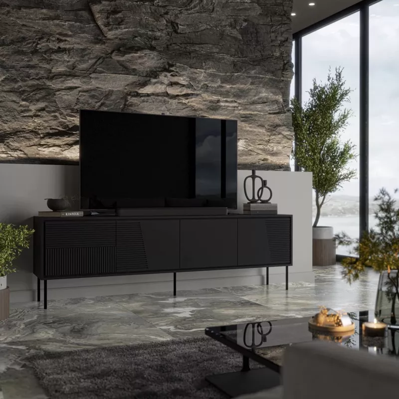 RTV skriňa ABI 4D 200x38x62 čierna matná
