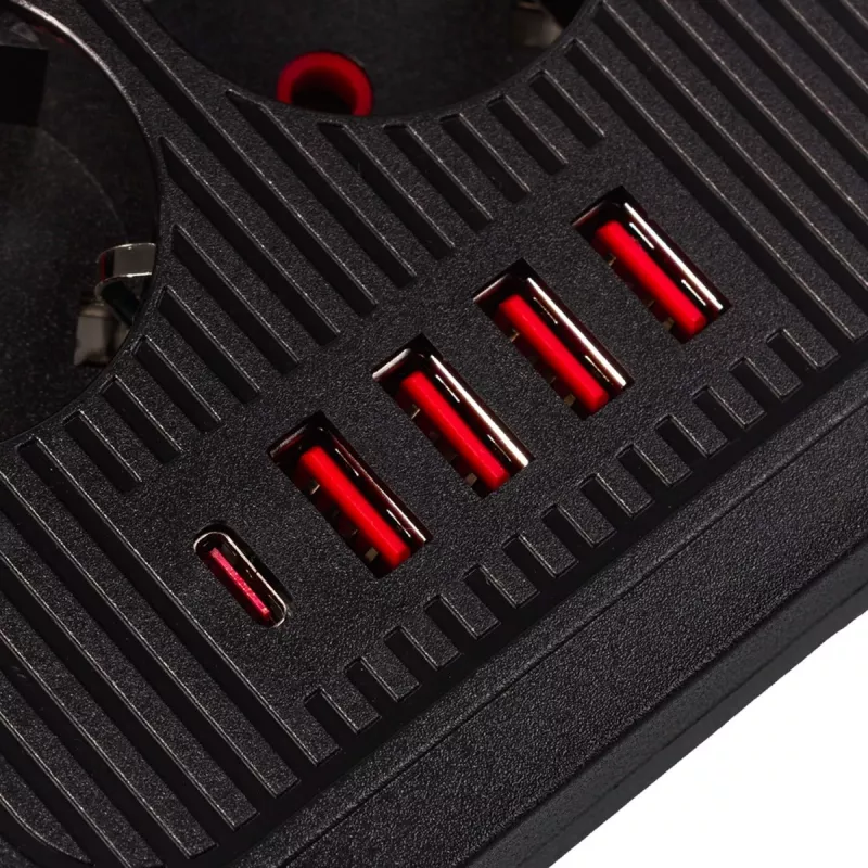 Predlžovacia zásuvka MACLEAN MCE389 B — 6 zásuviek, 4×USB-A + 1×USB-C, 110–240V, 2,1A, 2500W, 1,5 m kábel, čierna