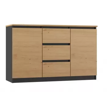 Komoda Topeshop 2D3S ANT/ART BA KPL — antracitová a dubová, 3 zásuvky, konštrukcia z drevotriesky