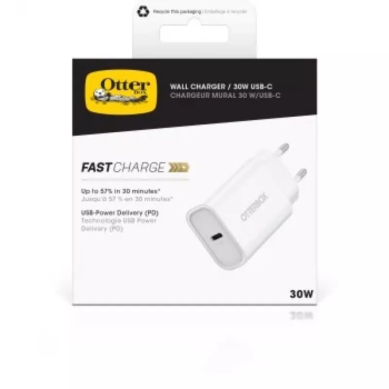 Nástenná nabíjačka OTTERBOX 30W USB-C PD biela — 30W výstup, jeden USB‑C konektor