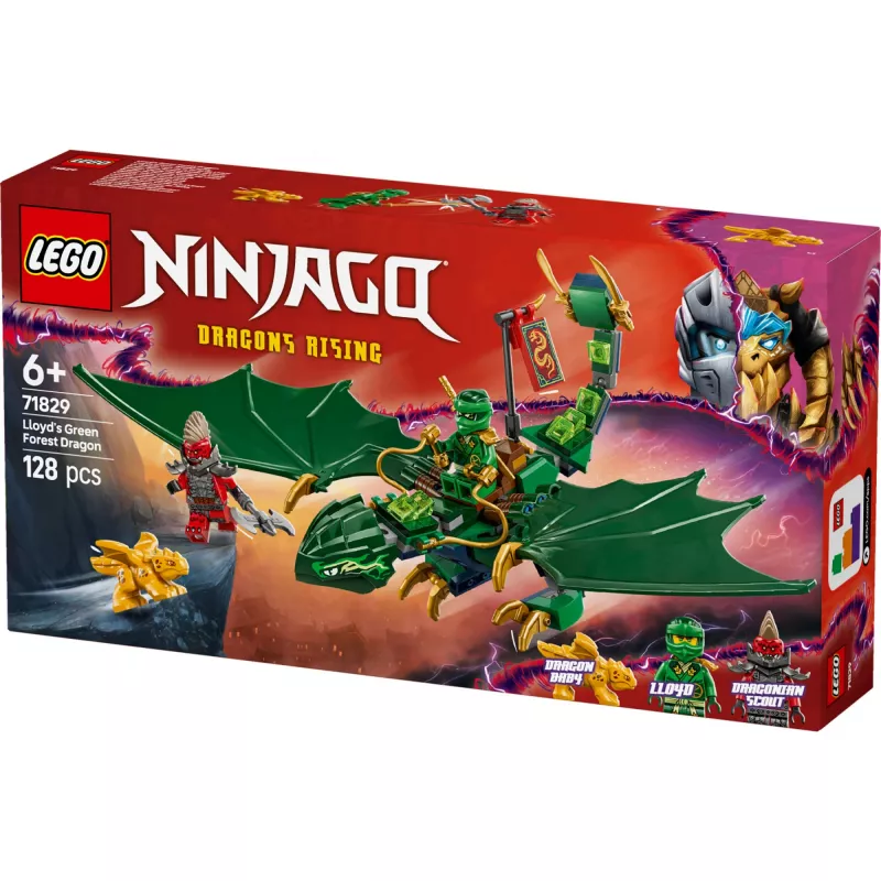 Stavebnica LEGO NINJAGO 71829 Lloydov zelený lesný drak, 128 dielov, 2 minifigúrky, od 6 rokov