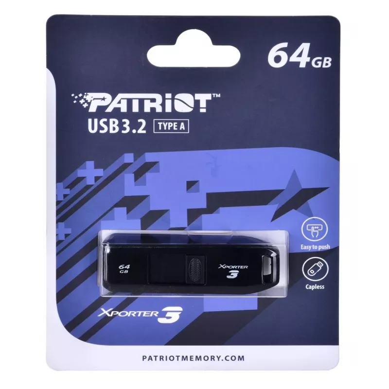 USB flash disk PATRIOT Xporter 64 GB USB Type-A 3.2 Gen 1 (posuvný, čierny, 80 MB/s)