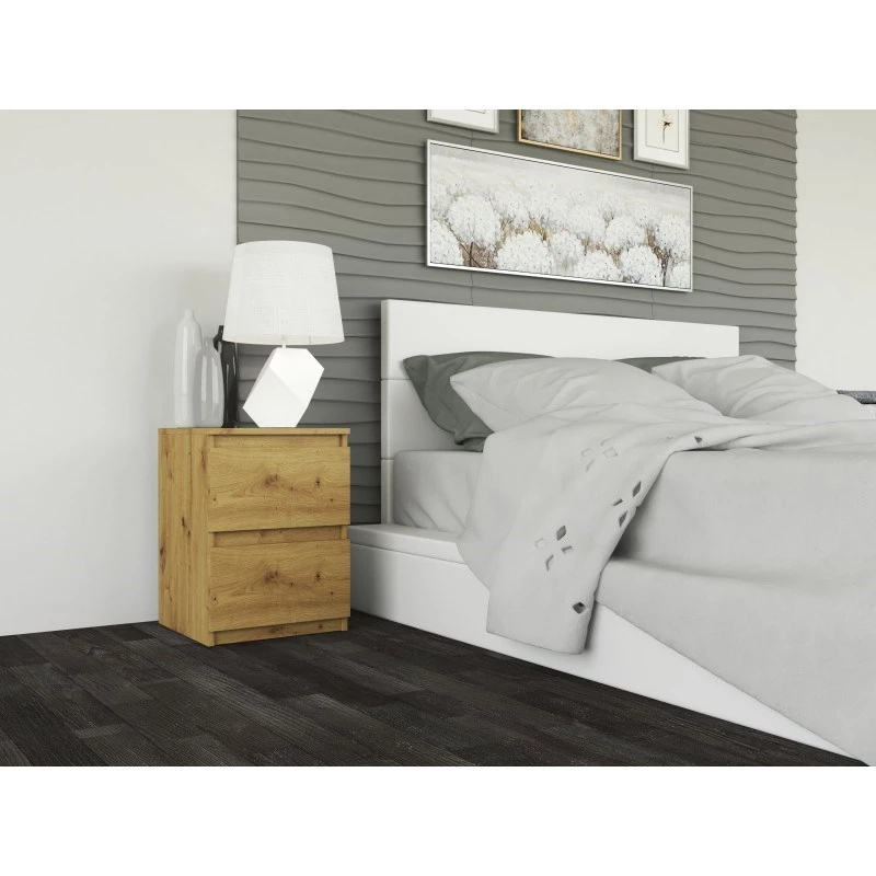 Nočný stolík Top e shop M2 ARTISAN, 2 zásuvky, dubové drevo, 300×300×400 mm
